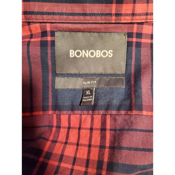 Bonobos lightweight LS cotton button down slim fit XL pink/blue plaid - Picture 4 of 10